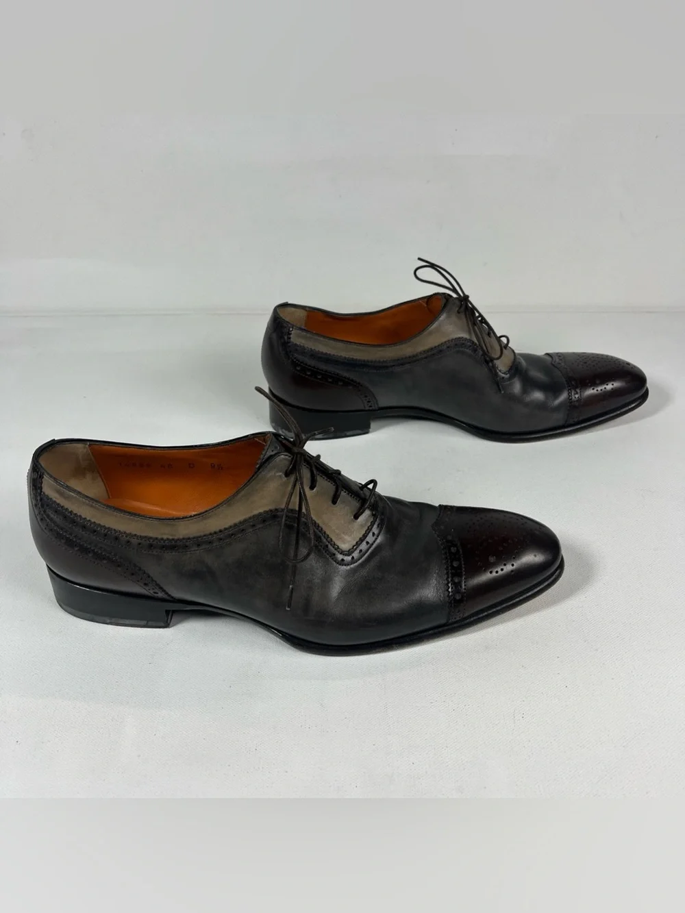 Santoni Leather Cap Toe Oxford Dress Shoes Multi Tone Made in Italy Size 9.5